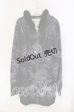 画像1: NieR Clothing / ファー付きショルダーZIPロングパーカー F ブラック O-25-09-11-048-PU-TO-YM-OS