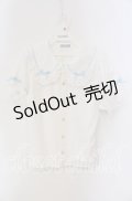 axes femme kawaii / 梯子レース半袖ブラウス  シロ×サックス O-25-09-11-057-AX-BL-IG-OS