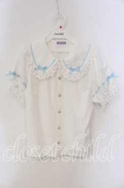 画像1: axes femme kawaii / 梯子レース半袖ブラウス  シロ×サックス O-25-09-11-057-AX-BL-IG-OS