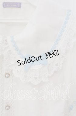 画像2: axes femme kawaii / 梯子レース半袖ブラウス  シロ×サックス O-25-09-11-057-AX-BL-IG-OS