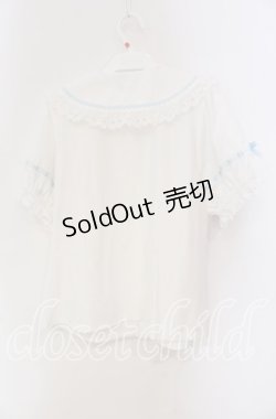 画像3: axes femme kawaii / 梯子レース半袖ブラウス  シロ×サックス O-25-09-11-057-AX-BL-IG-OS