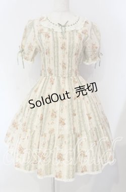 画像1: Innocent World / フラワーブーケシャーリングショートスリーブワンピース  グリーン×生成り O-25-09-11-006-IW-OP-IG-OS
