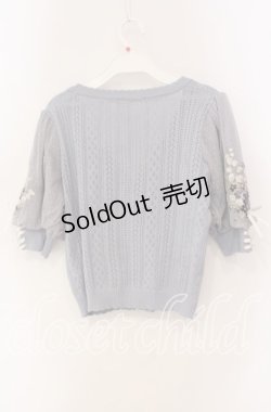 画像3: axes femme / すずらん刺繍半袖ニットカーディガン  サックス O-25-09-11-073-AX-TO-IG-OS