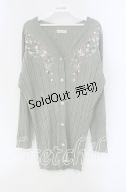 画像1: axes femme / 桜刺繍ロングニットカーデ  グリーン O-25-09-11-075-AX-TO-IG-OS