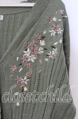 画像2: axes femme / 桜刺繍ロングニットカーデ  グリーン O-25-09-11-075-AX-TO-IG-OS