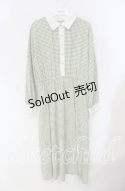 画像1: axes femme / 襟付ギンガムチェック柄ワンピース  グリーン O-25-09-11-077-AX-OP-IG-OS