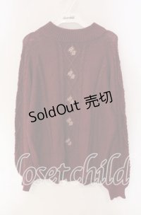 axes femme / 花刺繍ボトルネックニットプルオーバー  ワイン O-25-09-11-079-AX-TO-IG-OS