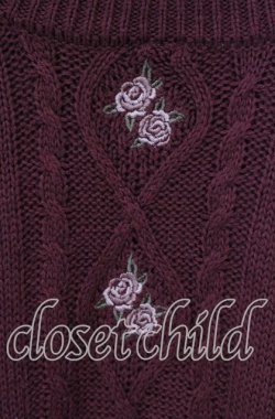 画像2: axes femme / 花刺繍ボトルネックニットプルオーバー  ワイン O-25-09-11-079-AX-TO-IG-OS