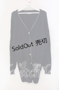 axes femme / 花刺繍ロングニットカーデ  ネイビー O-25-09-11-086-AX-TO-IG-OS