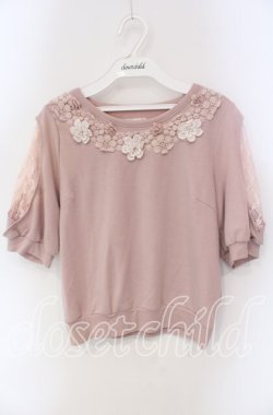 画像1: axes femme / フラワーレース配色トップス  ピンク O-25-09-11-089-AX-TO-IG-OS