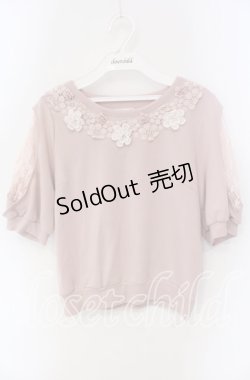 画像1: axes femme / フラワーレース配色トップス  ピンク O-25-09-11-089-AX-TO-IG-OS