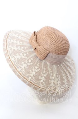 画像2: axes femme / つば広レースフラワー帽子  ブラウン O-25-09-12-036-AX-AC-IG-ZT-K004