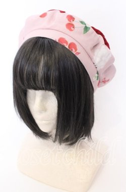 画像1: Chalmiere / チェリーバニー柄ベレー 27×30cm ピンク O-25-09-12-046-LO-AC-OW-ZT-K004