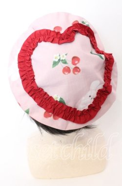 画像2: Chalmiere / チェリーバニー柄ベレー 27×30cm ピンク O-25-09-12-046-LO-AC-OW-ZT-K004