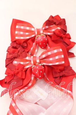 画像2: LOTUS ribbon / ツインリボンクリップ  アカギンガム×イチゴ O-25-09-12-067-EL-AC-OW-ZT485-F001