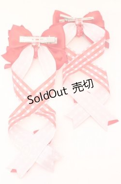 画像3: LOTUS ribbon / ツインリボンクリップ  アカギンガム×イチゴ O-25-09-12-067-EL-AC-OW-ZT485-F001
