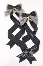 画像1: 【SALE】LOTUS ribbon / ツインリボンバレッタ  クロ×グレーベロア×ロゴモチーフ O-25-09-12-069-EL-AC-OW-ZT485-F001 (1)