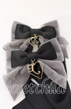 画像2: LOTUS ribbon / ツインリボンバレッタ  クロ×グレーベロア×ロゴモチーフ O-25-09-12-069-EL-AC-OW-ZT485-F001