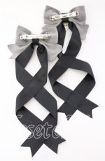 画像3: 【SALE】LOTUS ribbon / ツインリボンバレッタ  クロ×グレーベロア×ロゴモチーフ O-25-09-12-069-EL-AC-OW-ZT485-F001 (3)