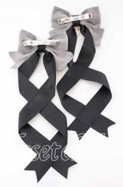 画像3: LOTUS ribbon / ツインリボンバレッタ  クロ×グレーベロア×ロゴモチーフ O-25-09-12-069-EL-AC-OW-ZT485-F001