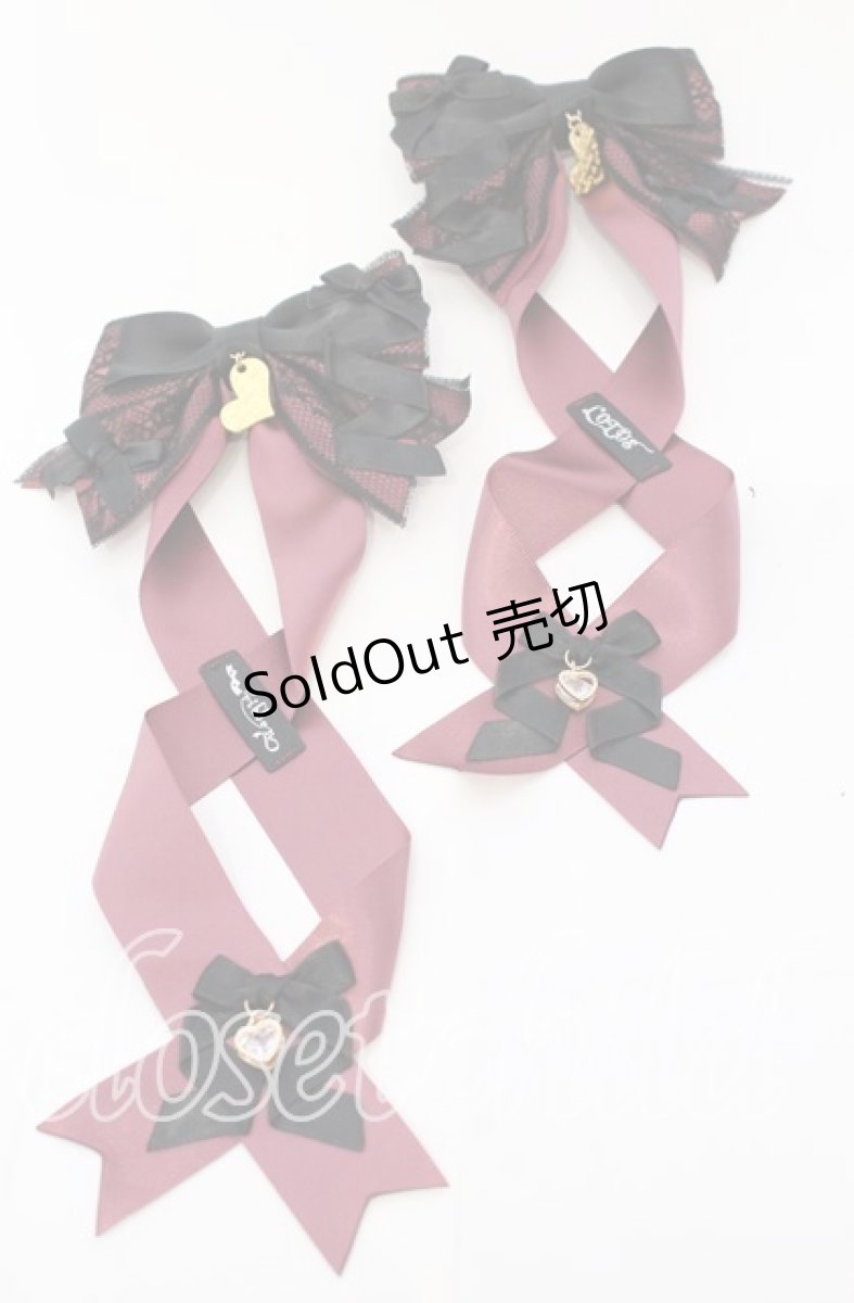 画像1: 【SALE】LOTUS ribbon / ハートチャームレースリボンツインバレッタ  ワイン×クロ O-25-09-12-012-EL-AC-IG-ZT485-F001 (1)