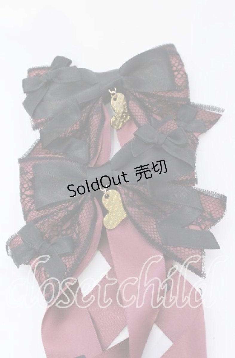 画像2: 【SALE】LOTUS ribbon / ハートチャームレースリボンツインバレッタ  ワイン×クロ O-25-09-12-012-EL-AC-IG-ZT485-F001 (2)
