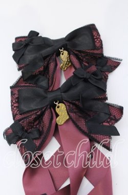 画像2: LOTUS ribbon / ハートチャームレースリボンツインバレッタ  ワイン×クロ O-25-09-12-012-EL-AC-IG-ZT485-F001