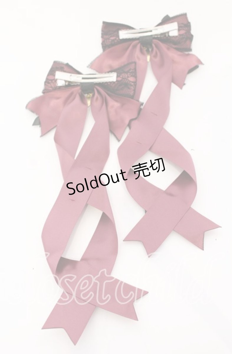 画像3: 【SALE】LOTUS ribbon / ハートチャームレースリボンツインバレッタ  ワイン×クロ O-25-09-12-012-EL-AC-IG-ZT485-F001 (3)