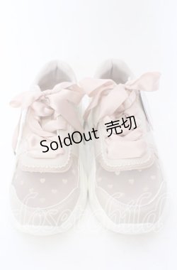 画像1: m petit by misako / ハートチュールスニーカー  サーモンピンク O-25-09-12-002-LO-SH-IG-OS