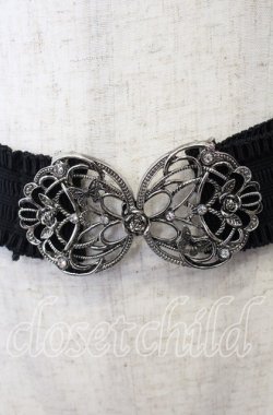 画像1: axes femme / 蝶×バラバックルゴムベルト  シルバー×ブラック O-25-09-12-025-AX-ZA-IG-ZT485-F003