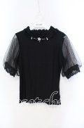 axes femme / ビジュー付チュール袖トップス F クロ O-25-09-13-037-AX-TO-OW-OS