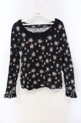 PINK HOUSE / ピコフリル使い花柄カットソー M クロ O-25-09-13-041-LO-TO-OW-ZT243