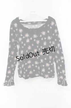 画像1: 【SALE】PINK HOUSE / ピコフリル使い花柄カットソー M クロ O-25-09-13-041-LO-TO-OW-ZT243
