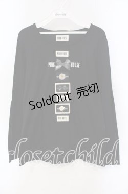 画像1: PINK HOUSE / ロゴリボンワッペン使いカットソー  クロ O-25-09-13-044-LO-TO-OW-OS