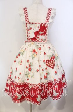 画像1: 包子猪Lolita / Strawberry Orchard 苺のサスペンダースカート XXL アイボリー×アカ O-25-09-13-069-LO-SK-OW-OS
