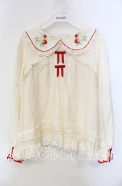 画像1: 包子猪Lolita / Strawberry Orchard 苺の刺繍半袖ブラウス XXL アイボリー×アカ O-25-09-13-085-LO-BL-OW-OS