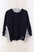Jane Marple Dans Le Salon / Compact fleece scallop lace sweatshirt スウェット M ネイビー O-25-09-13-089-JM-TO-IG-OS