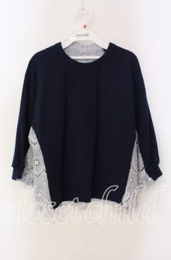 画像1: Jane Marple Dans Le Salon / Compact fleece scallop lace sweatshirt スウェット M ネイビー O-25-09-13-089-JM-TO-IG-OS