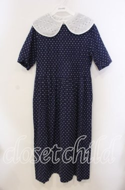 画像1: Jane Marple / Ribbon cut dobby lace collar dress ドレス M ネイビー O-25-09-13-094-JM-OP-IG-OS
