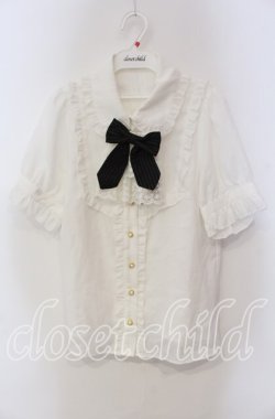 画像1: Amavel / ジャボ付きリボンブラウス F シロ×クロ O-25-09-13-105-CA-BL-OW-OS