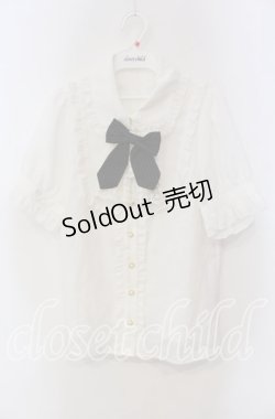 画像1: Amavel / ジャボ付きリボンブラウス F シロ×クロ O-25-09-13-105-CA-BL-OW-ZT330