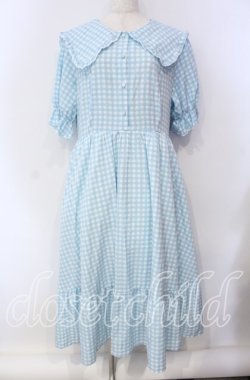 画像1: m petit by misako / ギンガムチェック半袖ワンピース 3L サックス O-25-09-13-113-LO-OP-OW-OS