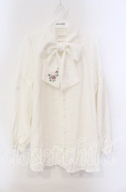 画像1: axes femme / 刺繍入りリボンロングブラウス M 生成り O-25-09-13-018-AX-BL-IG-OS