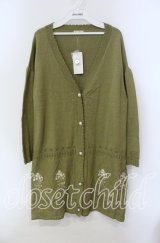 axes femme / ブーケ刺繍ロングニットカーディガン M グリーン O-25-09-13-021-AX-TO-IG-ZT061