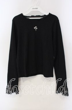 画像1: axes femme / マーガレット刺繍リブトップス F クロ O-25-09-13-033-AX-TO-OW-OS