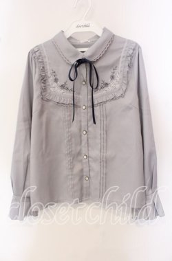画像1: axes femme / 襟付刺繍ブラウス M ブルー O-25-09-15-041-AX-BL-OW-OS