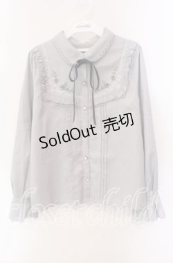 画像1: axes femme / 襟付刺繍ブラウス M ブルー O-25-09-15-041-AX-BL-OW-OS