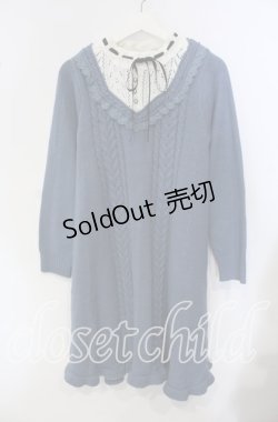 画像1: axes femme / ブロッキングニットワンピース M ブルー O-25-09-15-043-AX-OP-OW-OS