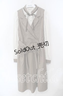 画像1: axes femme POETIQUE / ベストレイヤードシャツ風ワンピース M ブラウン O-25-09-15-046-AX-OP-OW-OS