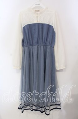 画像1: axes femme POETIQUE / チャイナボタンチュールワンピース M ブルー O-25-09-15-050-AX-OP-OW-OS